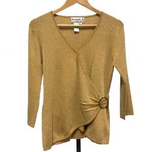 Joseph A Gold Metallic Faux Wrap Top - Size XL